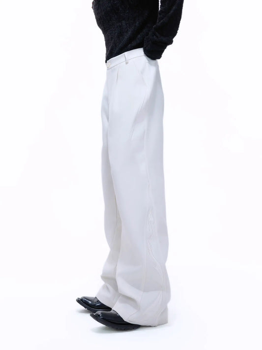 Split-cut Wide-leg A-line Embroiderey Trousers WN22674