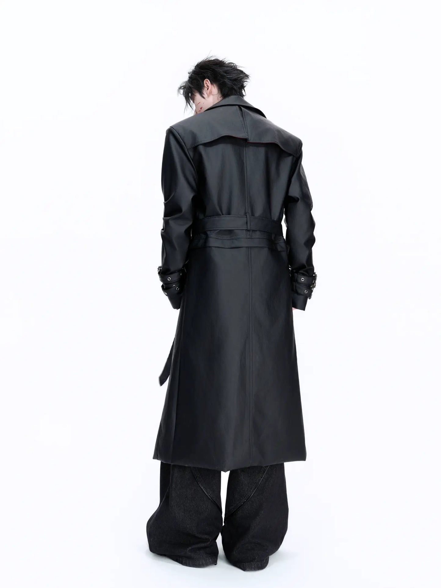 Vintage PU Leather Long Trench Coat WN22661