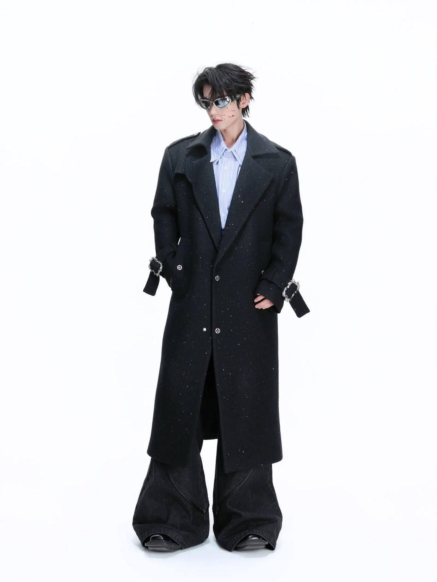 Sequins Wide-shoulder Woolen Coat WN22663