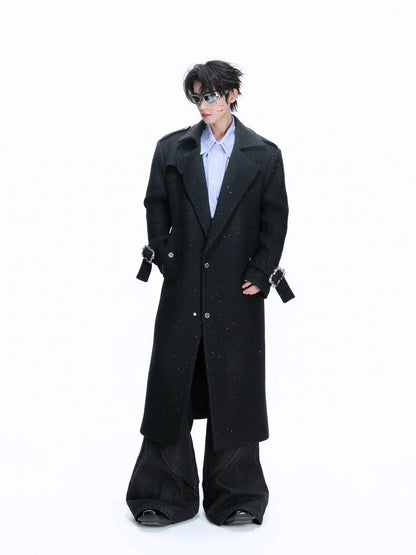 Sequins Wide-shoulder Woolen Coat WN22663