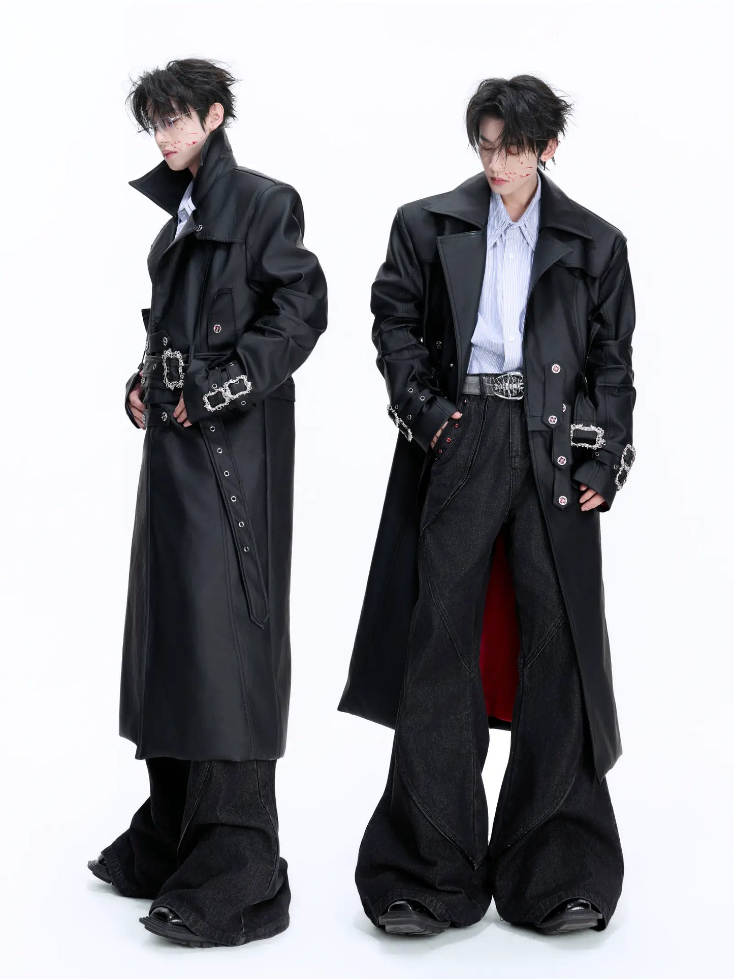 Vintage PU Leather Long Trench Coat WN22661