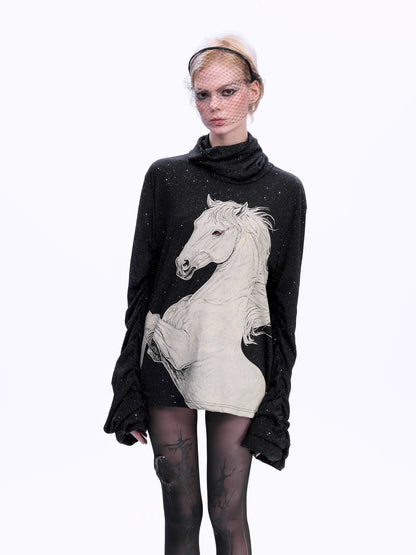 Glitter High-neck Oversize Long-sleeve T-shirt WN22675