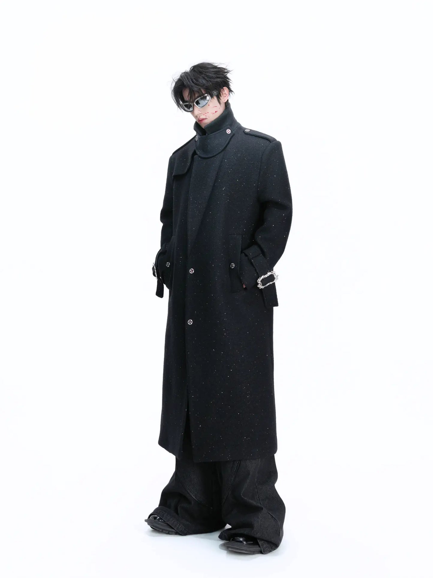 Sequins Wide-shoulder Woolen Coat WN22663