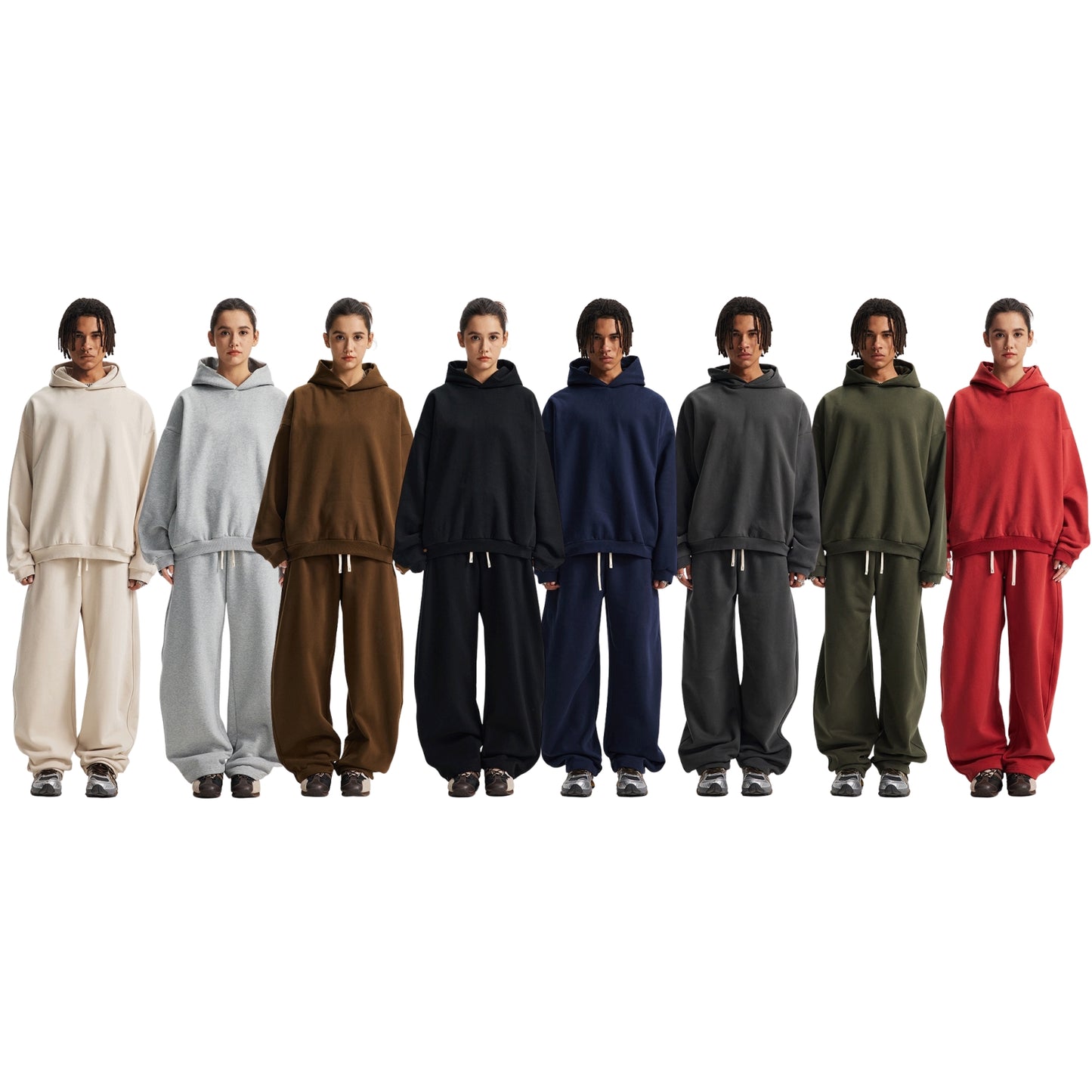 Fleece Lining Oversize Hoodie & Wide Leg Sweatpants Setup WN23113