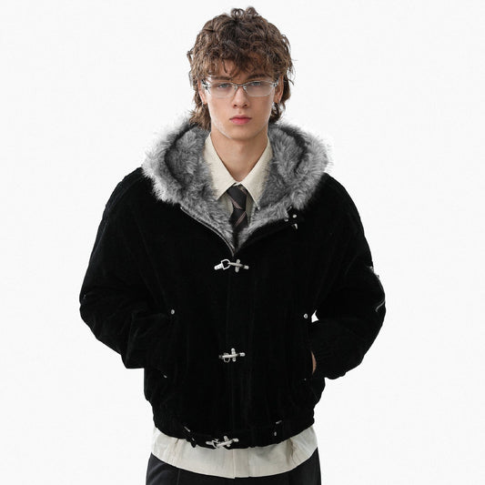 Fake Fur Collar Toggle Detail Cropped Jacket WN27802
