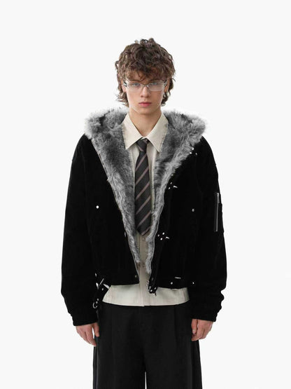 Fake Fur Collar Toggle Detail Cropped Jacket WN27802