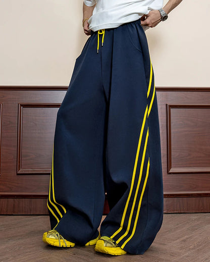 Stripe Curved Draped Wide Leg Pants & Jacket Setup WN27831