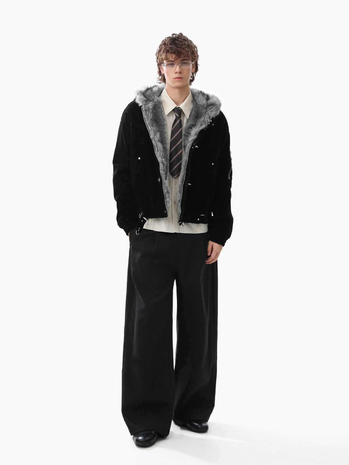 Fake Fur Collar Toggle Detail Cropped Jacket WN27802