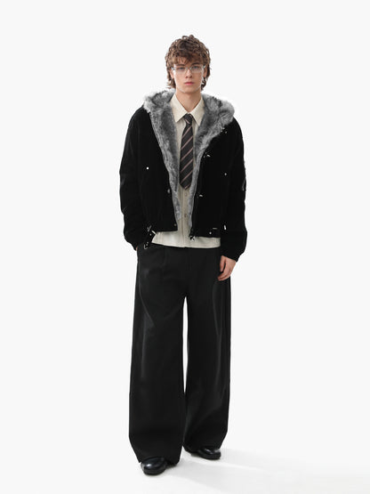 Fake Fur Collar Toggle Detail Cropped Jacket WN27802