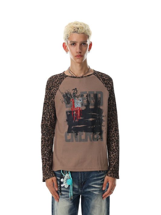 Leopard Raglan Graphic Print Long Sleeve T-Shirt WN27810