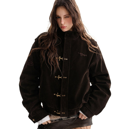 Stand Neck Metal Buckle Cropped Jacket WN27805