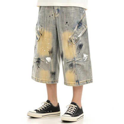 Washed Paint Wide Leg Denim Half Jeans WN27823
