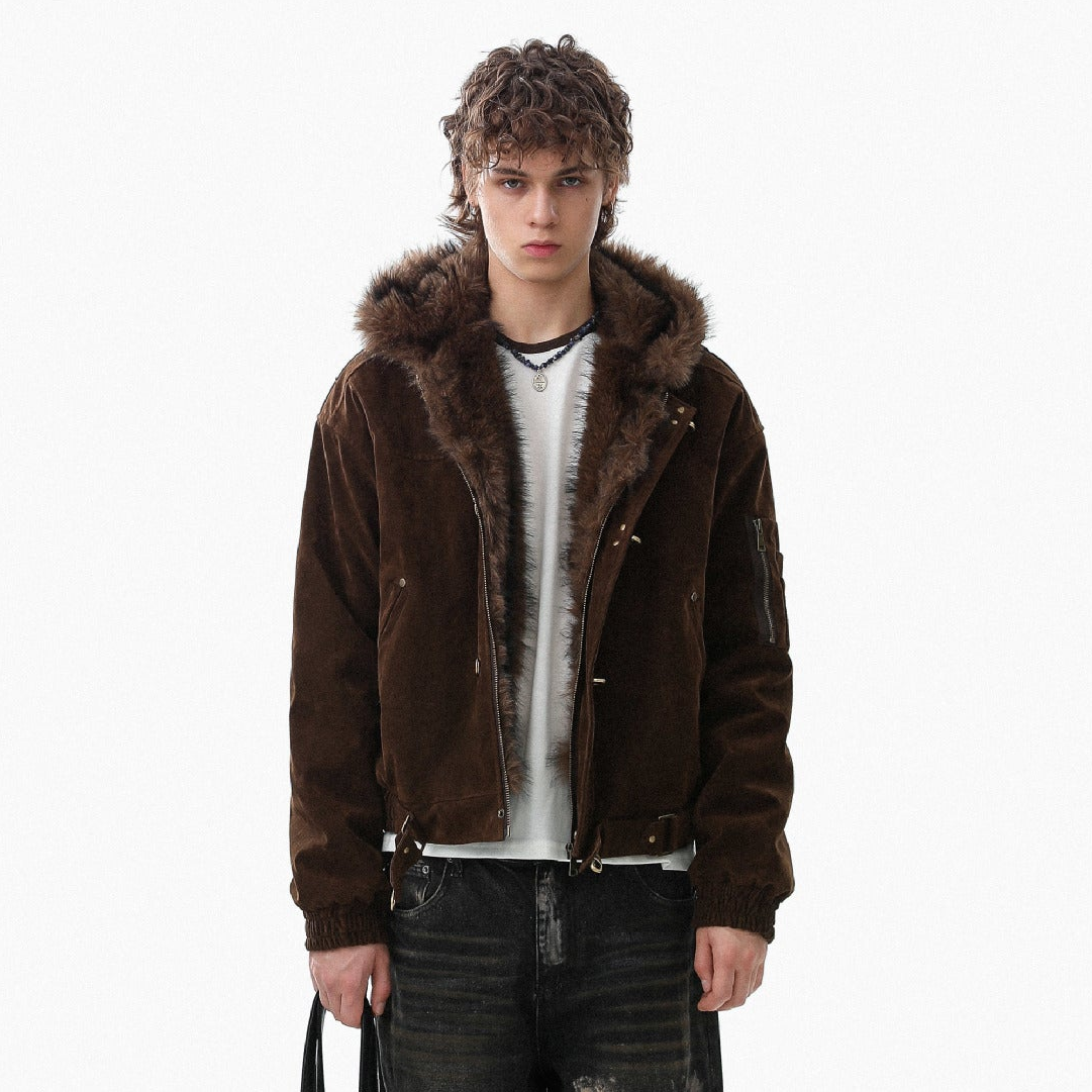 Fake Fur Collar Toggle Detail Cropped Jacket WN27802