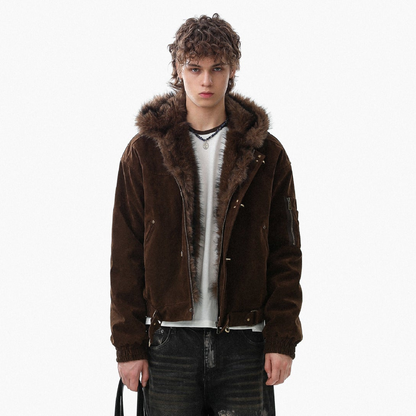 Fake Fur Collar Toggle Detail Cropped Jacket WN27802