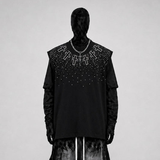 Cross Studs Detail Sleeveless T-Shirt WN27817