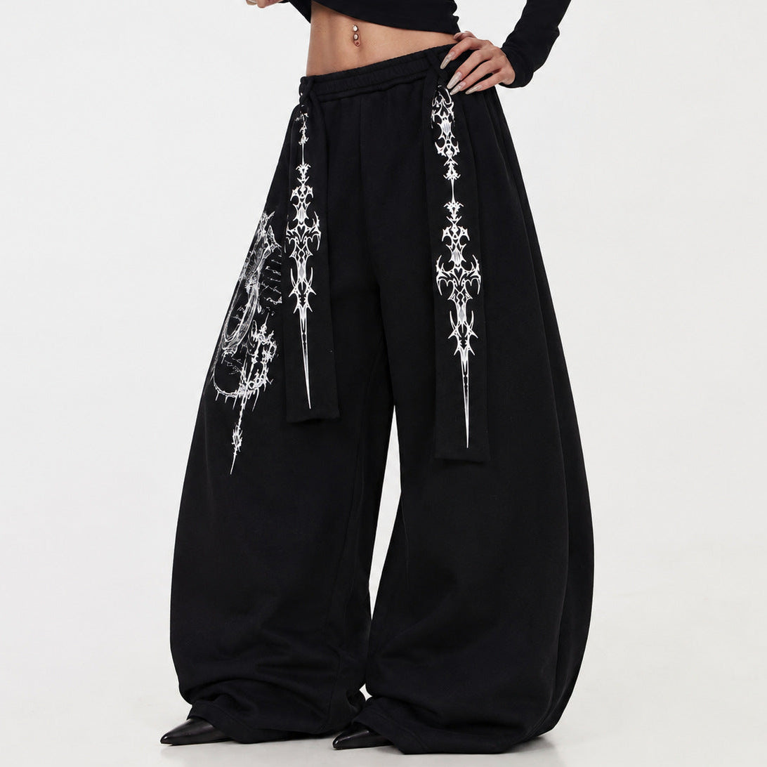 Art Graphic Strap Wide Leg Sweatpants WN27793