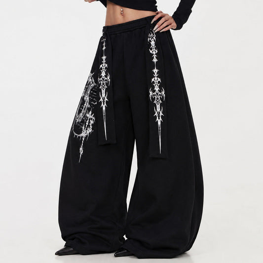 Art Graphic Strap Wide Leg Sweatpants WN27793