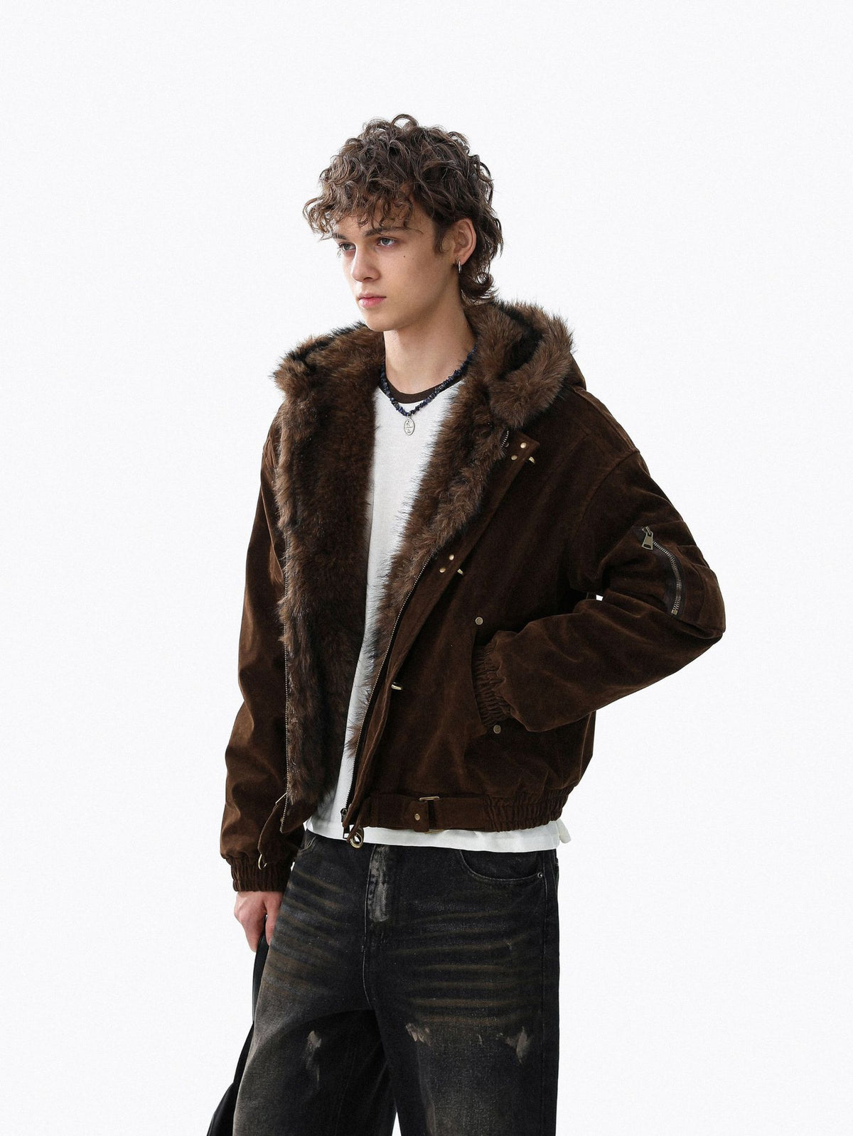 Fake Fur Collar Toggle Detail Cropped Jacket WN27802