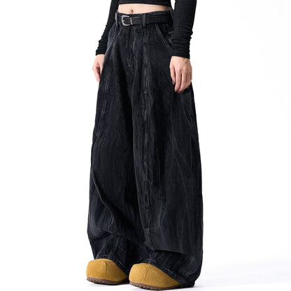 Wrinkle Texture Wide Leg Denim Jeans WN27788