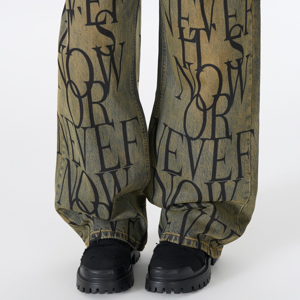Letter Graphic Wide Leg Denim Jeans WN27800