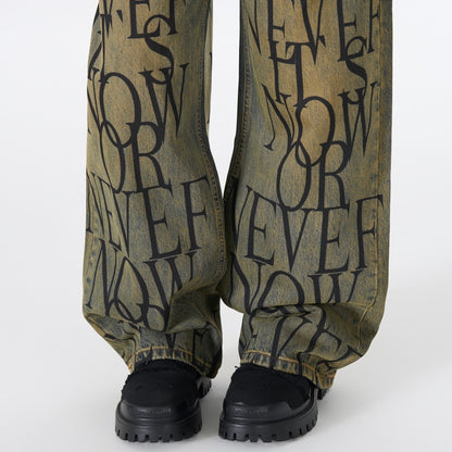 Letter Graphic Wide Leg Denim Jeans WN27800
