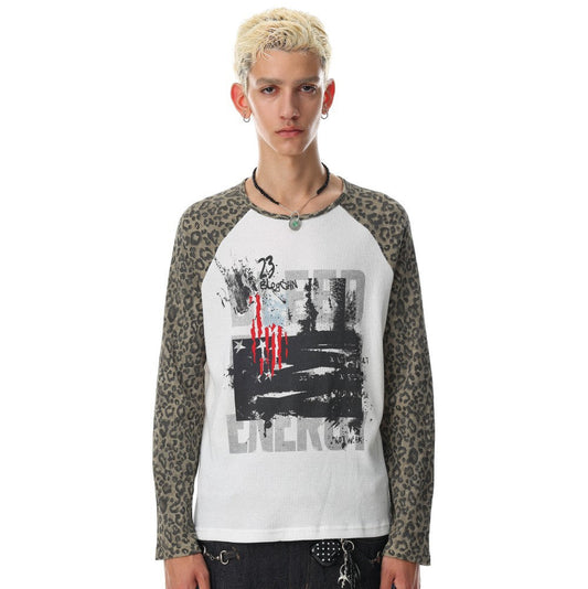 Leopard Raglan Graphic Print Long Sleeve T-Shirt WN27810