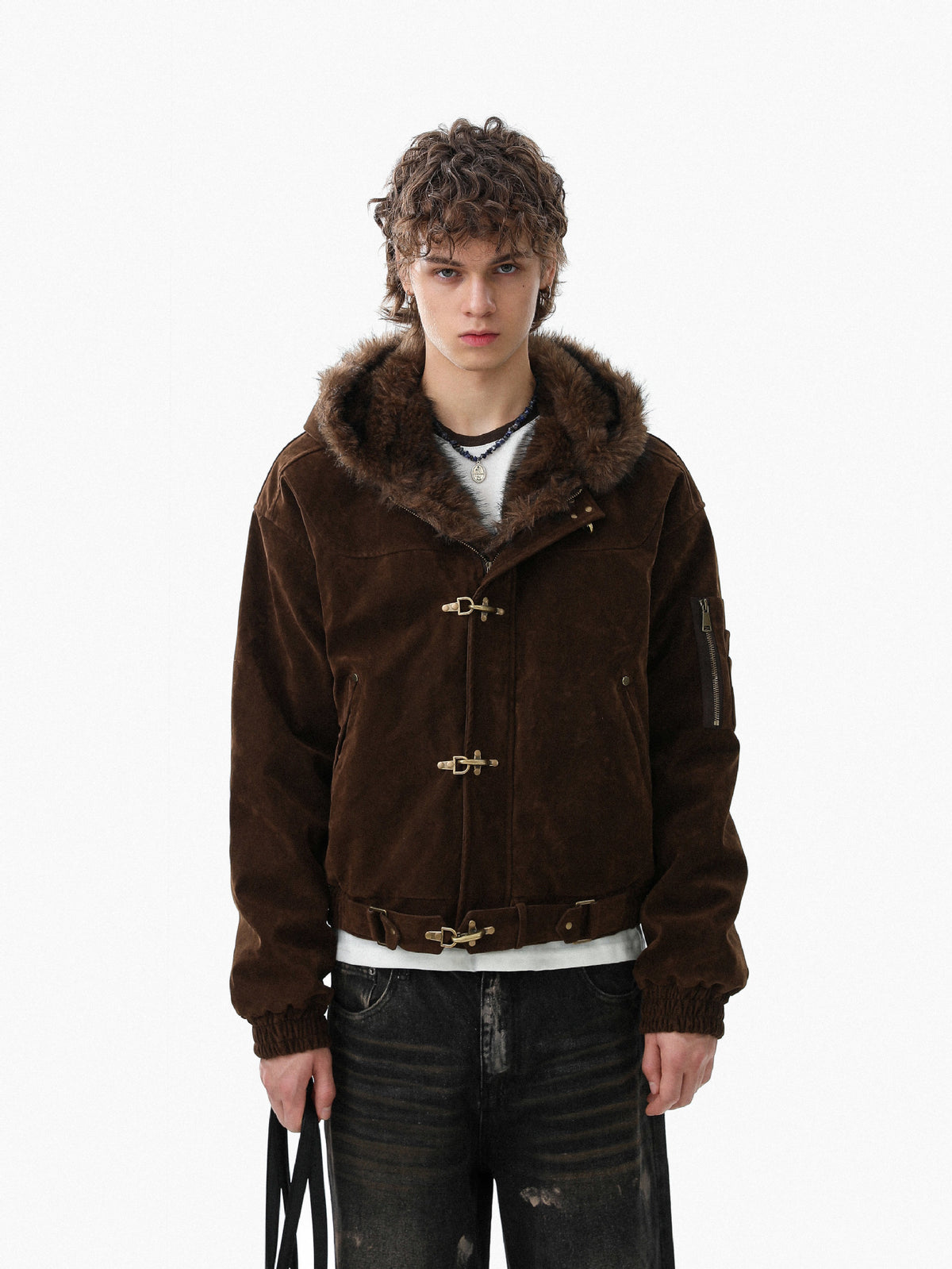 Fake Fur Collar Toggle Detail Cropped Jacket WN27802