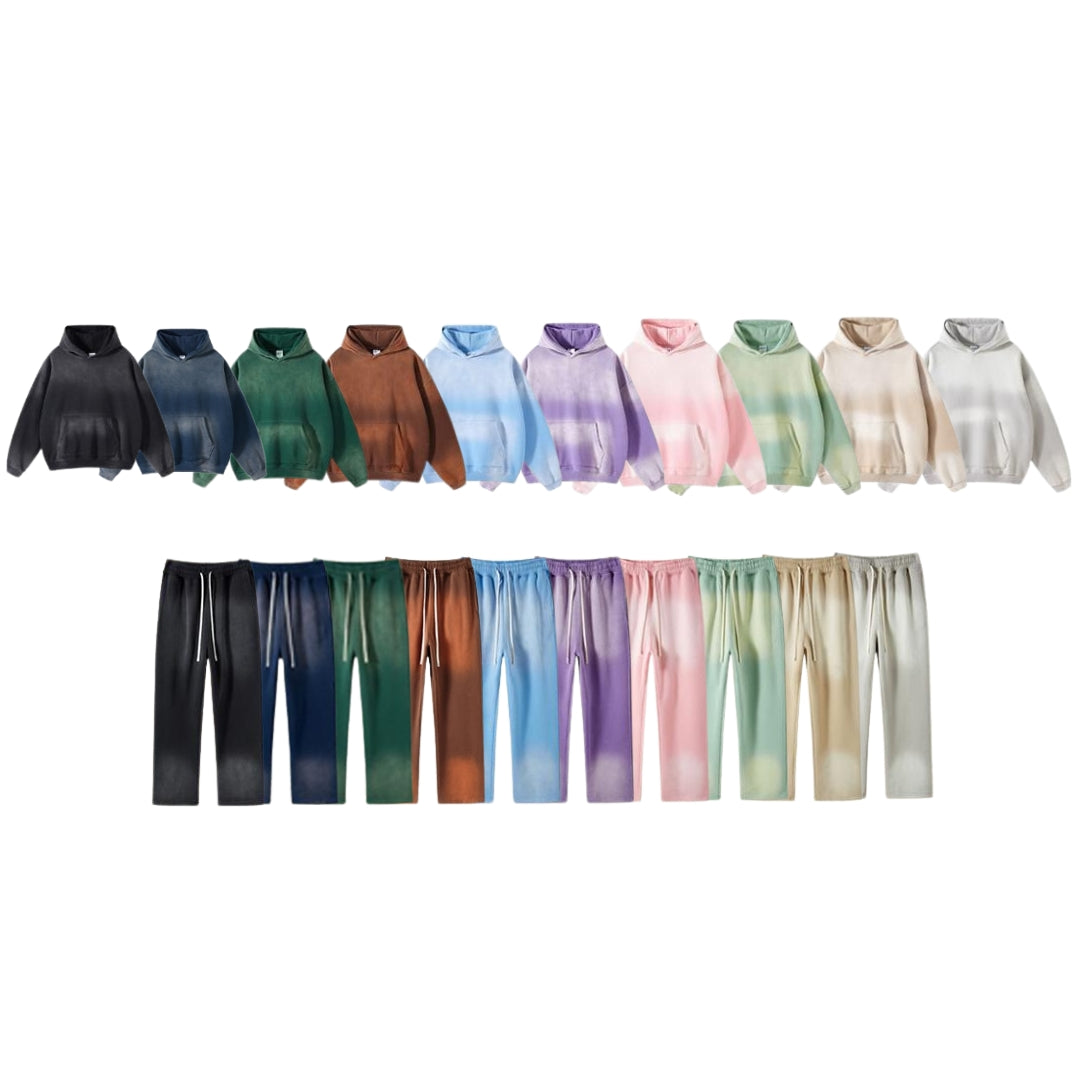 Fleece Linning Spray-dye Damage Oversize Hoodie & Fleece Linnig Sweatpants WN9969