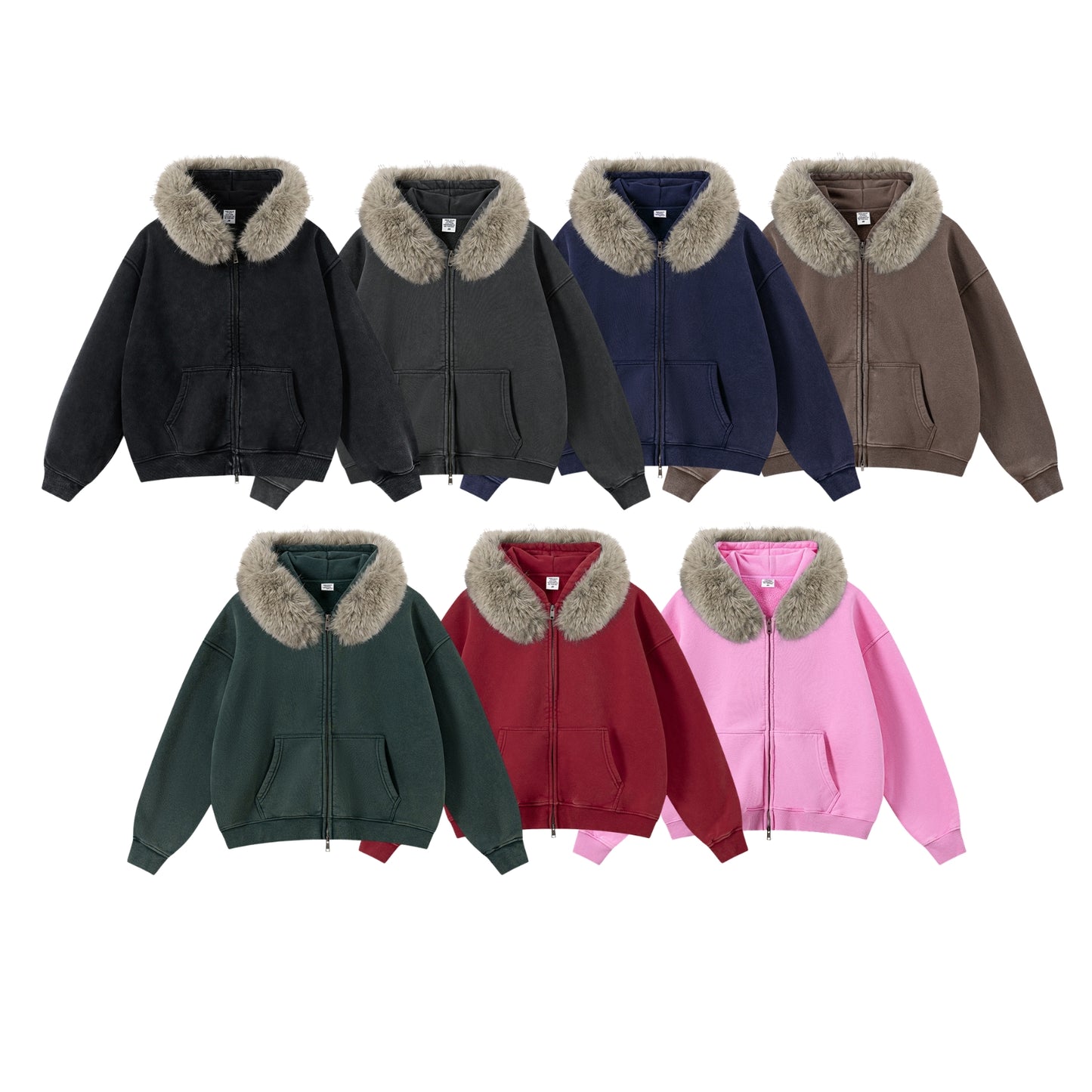 Fake Fur Collar Fleece Lining Zipper Hoodie WN23118