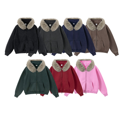 Fake Fur Collar Fleece Lining Zipper Hoodie WN23118
