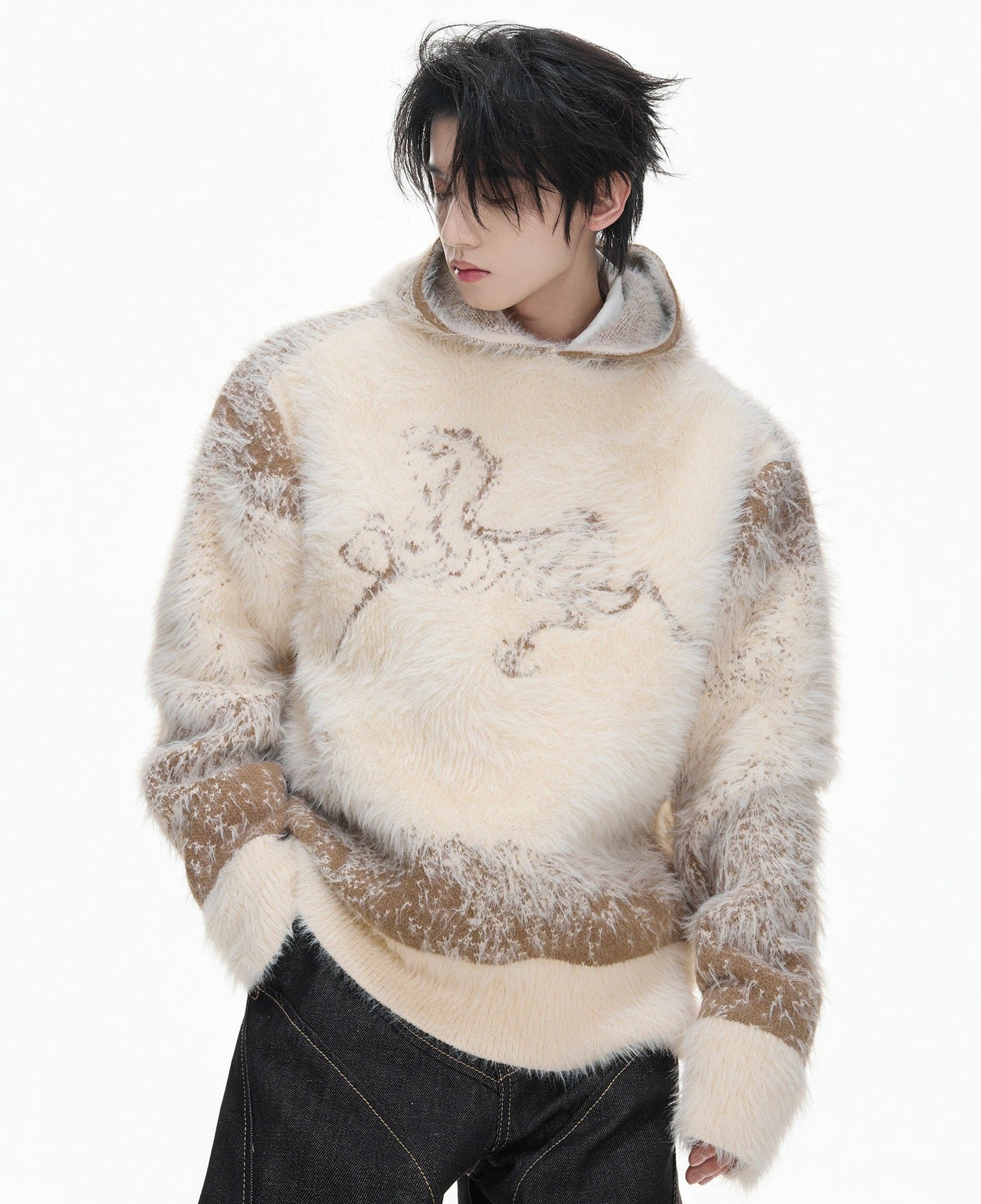 Fake Mink Fur Oversize Hooded Sweater WN23542