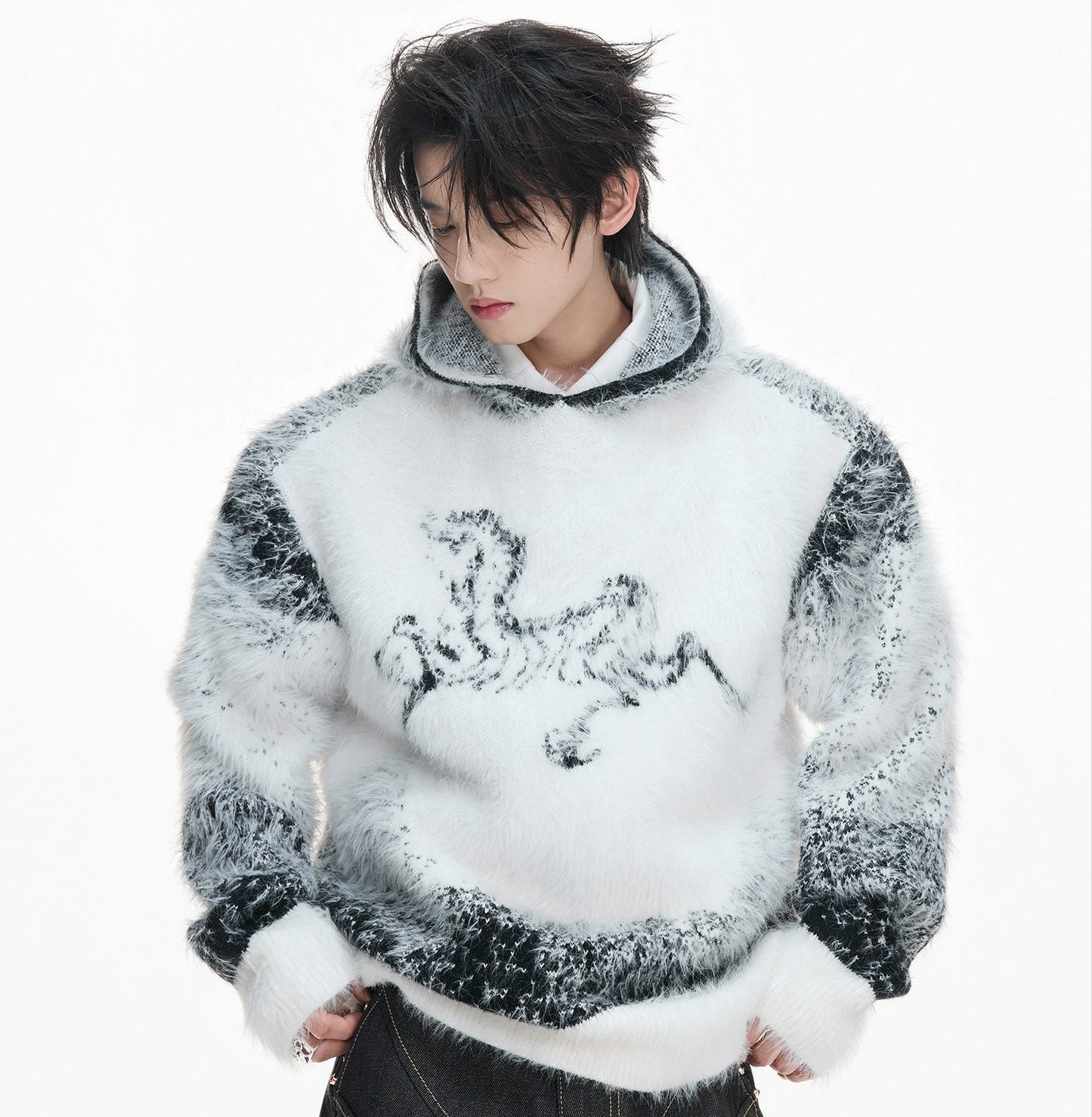 Fake Mink Fur Oversize Hooded Sweater WN23542