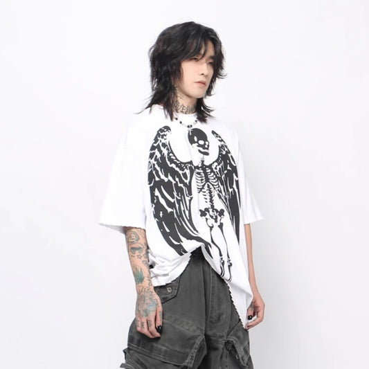 Skeleton Wing Print Oversize Short Sleeve T-Shirt WN24498