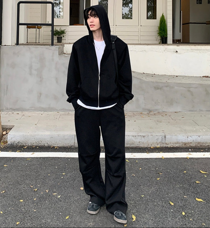 Oversize Zipper Hoodie & Wide Leg Sweatpants Setup WN24872