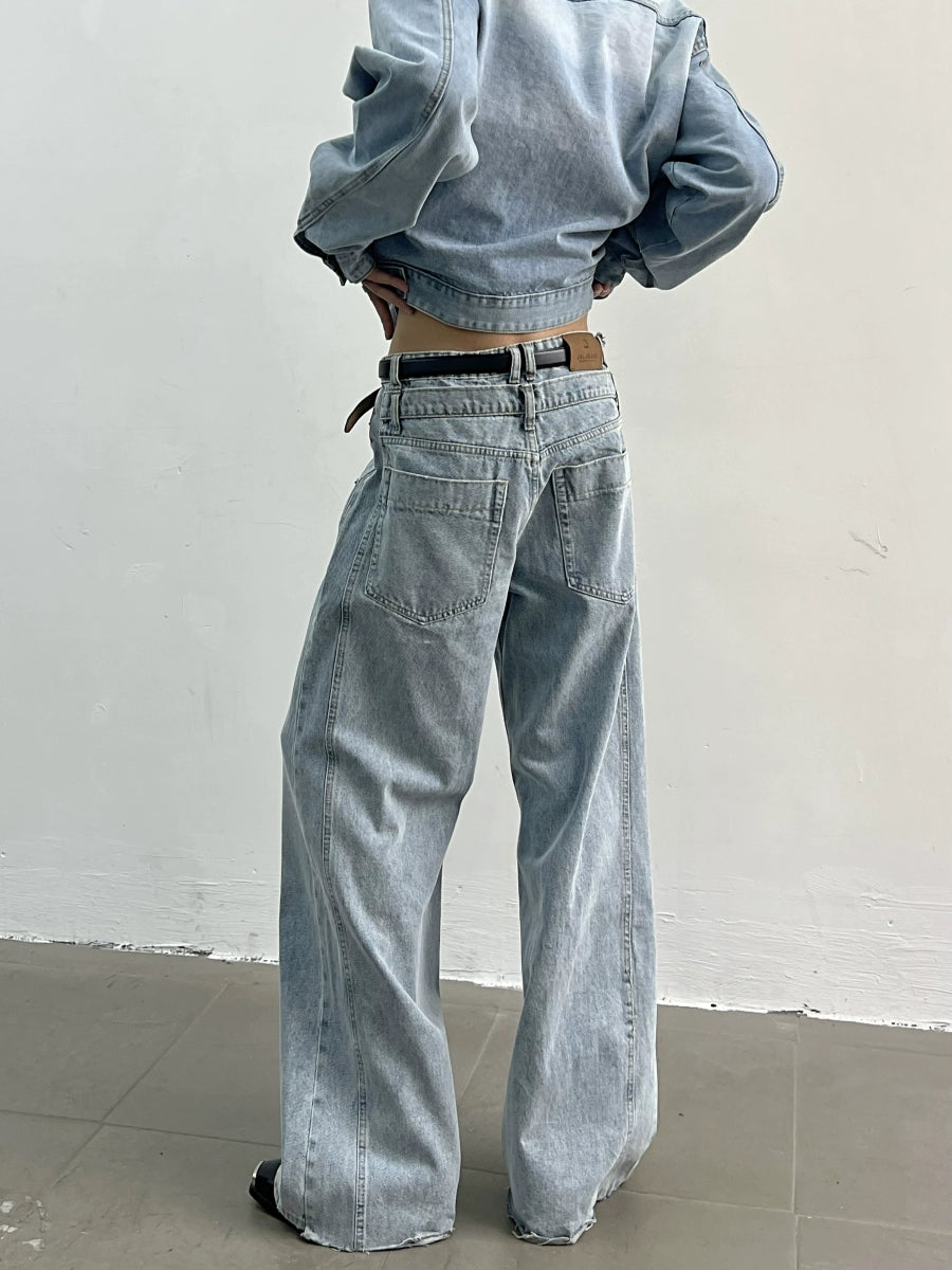 Double Waist Design Wide-leg Denim Jeans WN5034