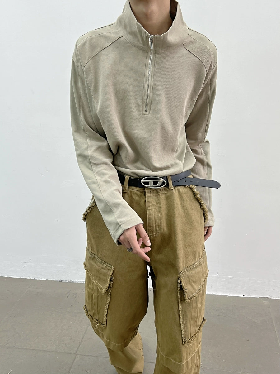Half Zipper Stand Neck Long Sleeve T-Shirt WN5039