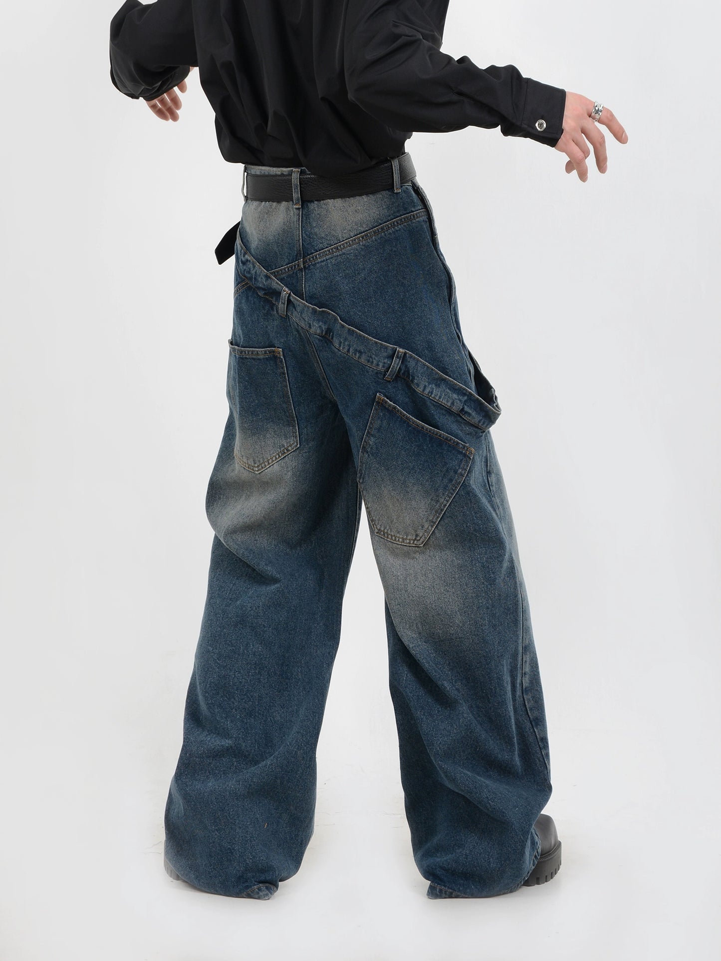 Belt Design Wide-leg Straight Denim Jeans WN5092