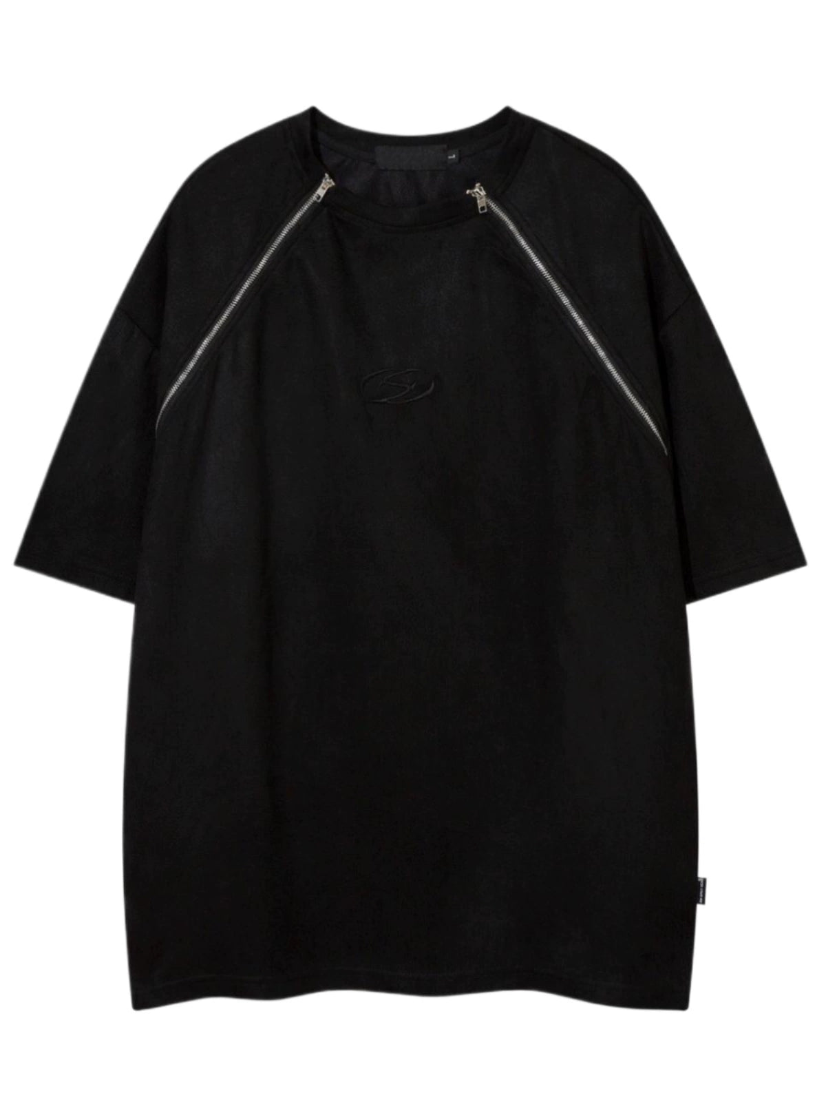 Zipper Design Embroidery Short Sleeve T-Shirt WN4666
