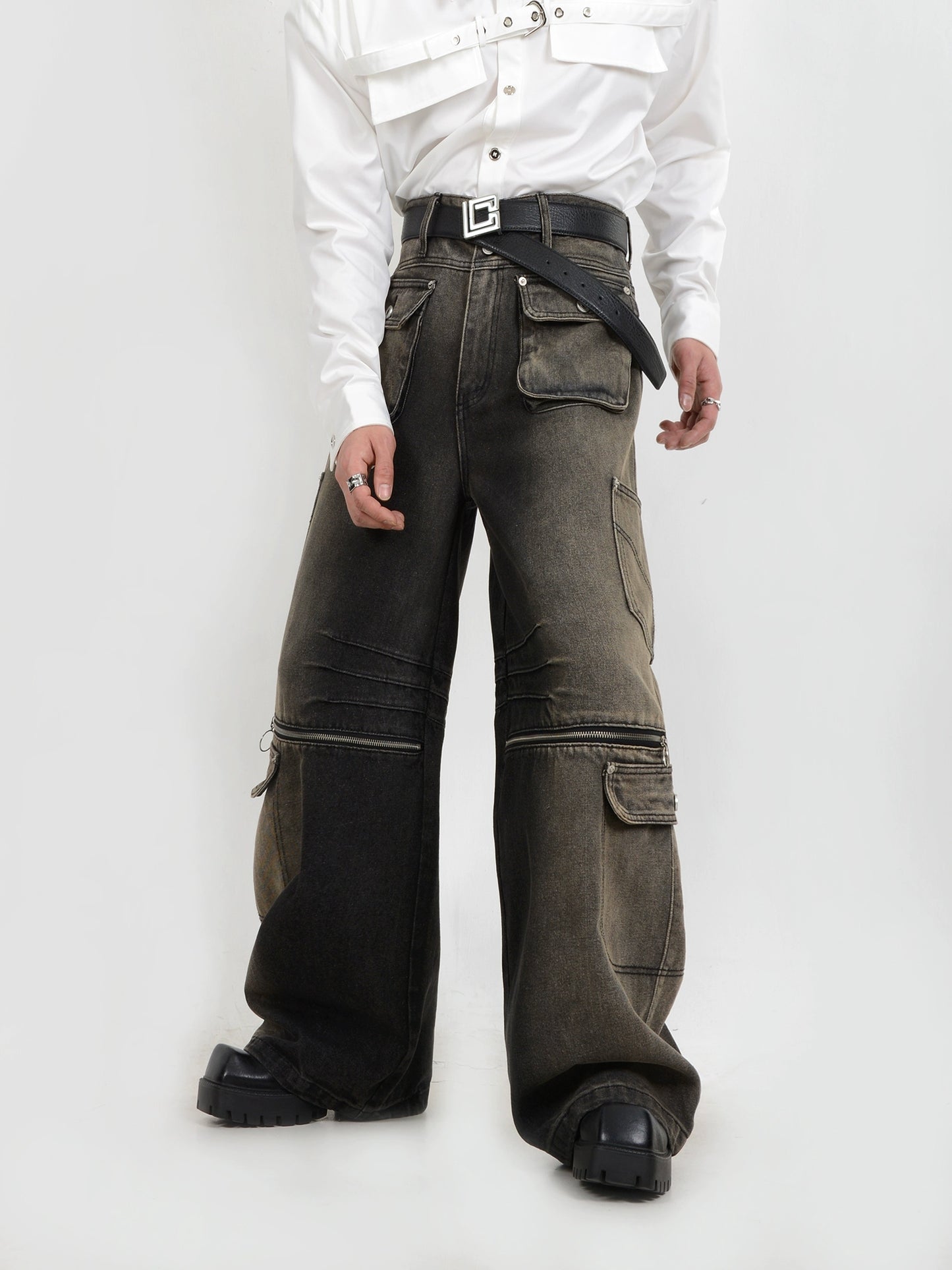 Multiple Pocket Wide-leg Cargo Denim Jeans WN5095