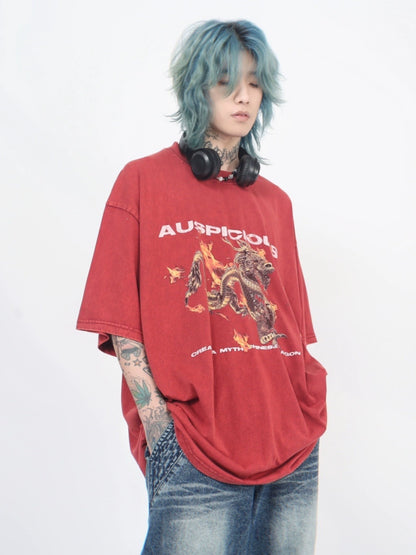 Dragon Print Wash Short Sleeve T-Shirt WN4654
