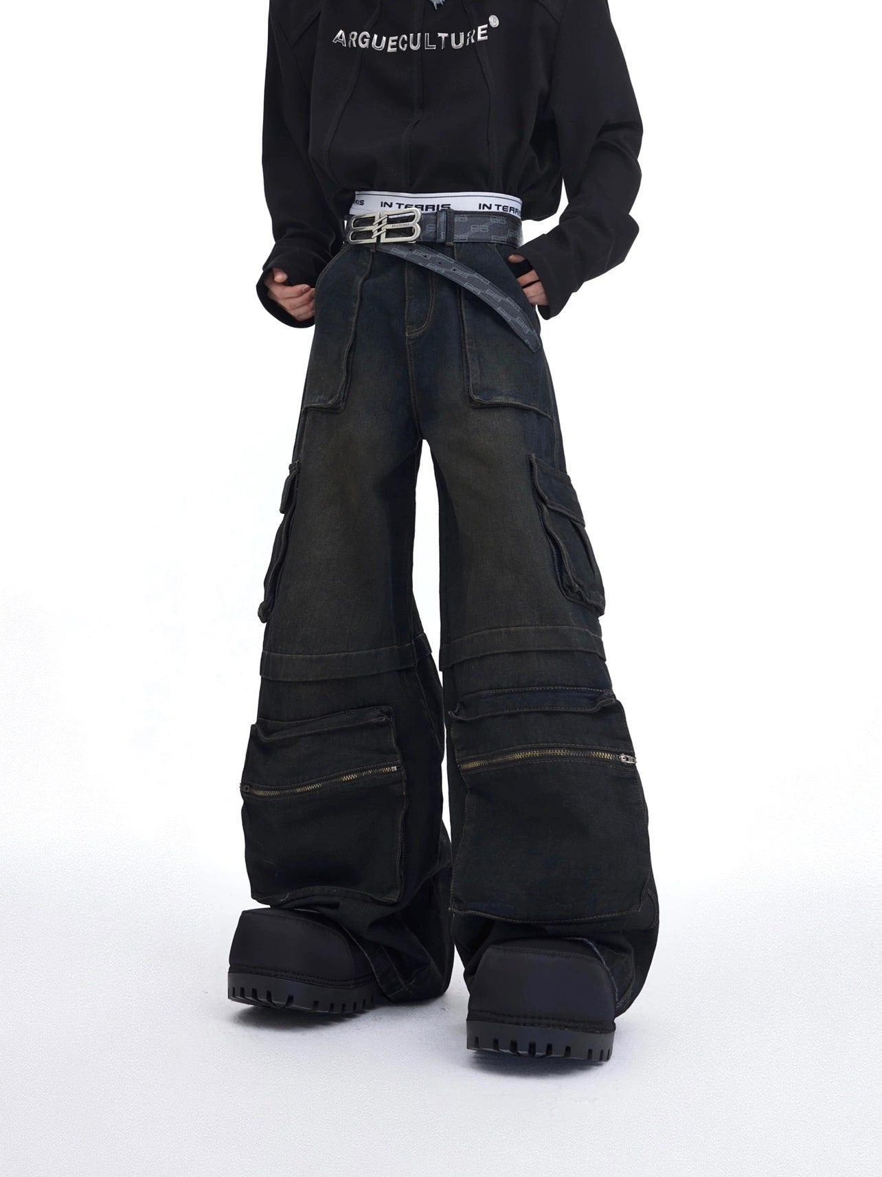 Zipper Wash Denim Jacket & Large Pocket Workwear Denim Jeans Setup WN4681