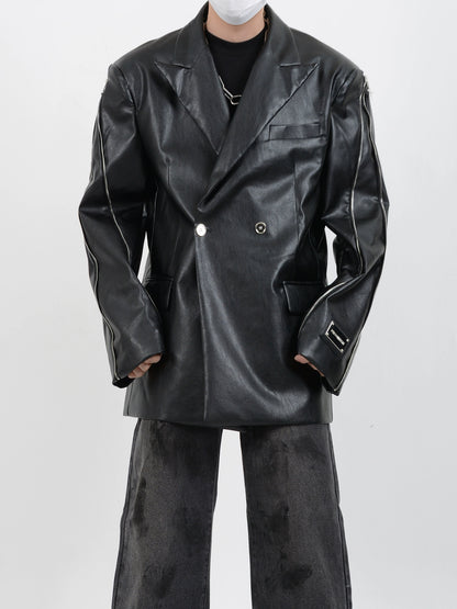 Zipper Design Shoulder Pad PU Leather Jacket WN5102