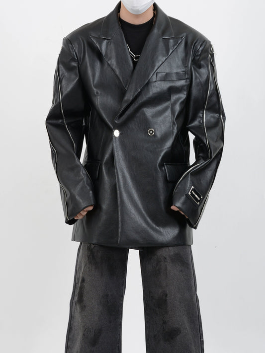Zipper Design Shoulder Pad PU Leather Jacket WN5102