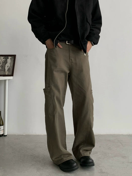 Washed Straight Leg Casual Workwear Pants WN4770