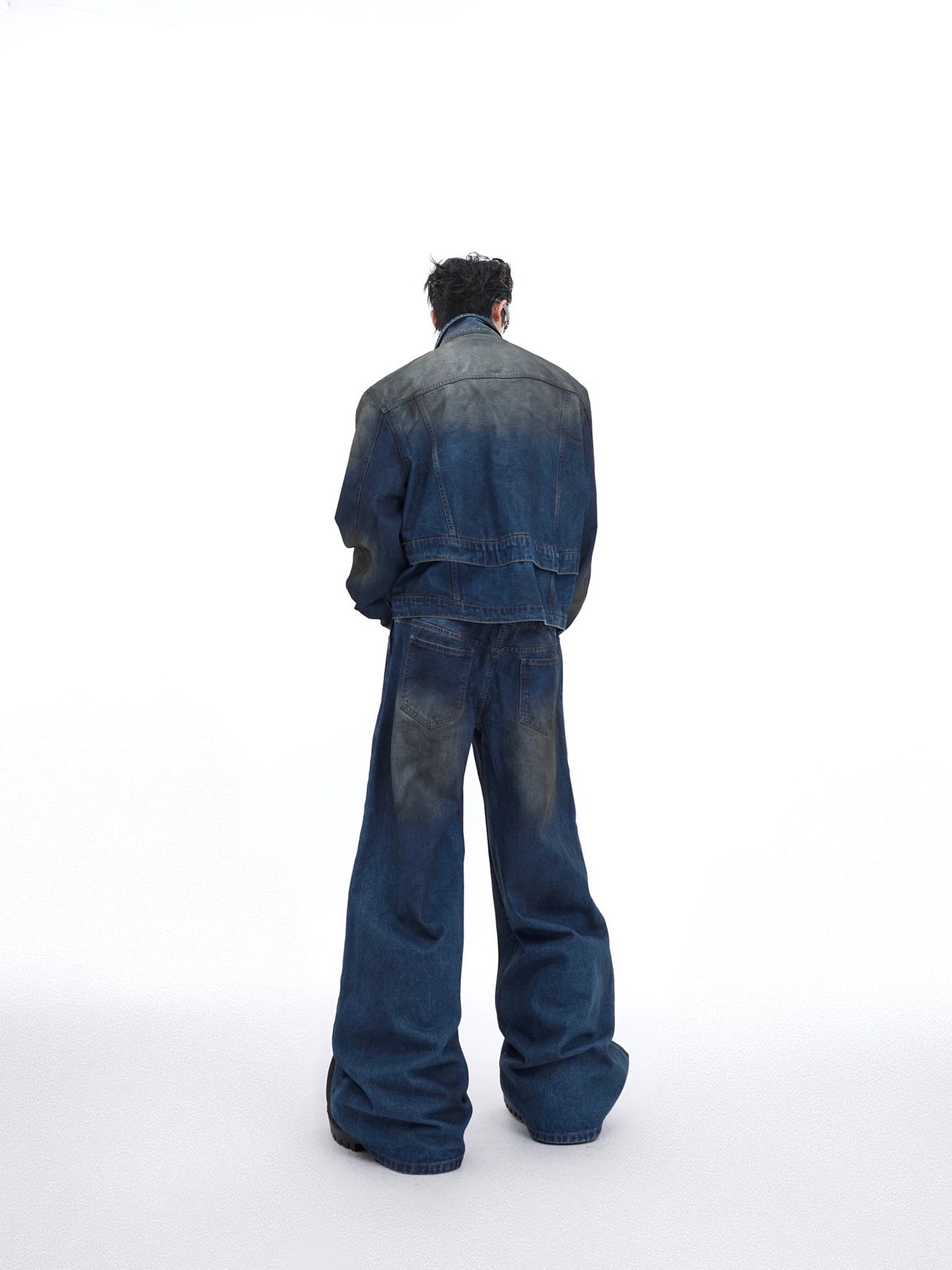 Double Layered Denim Jacket & Wide-leg Denim Jeans Setup WN4687
