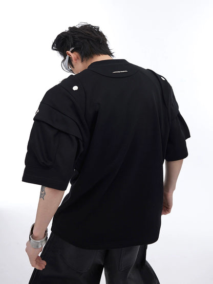 Metal Embellishments Shoulder Pad Short Sleeve T-Shirt WN4677