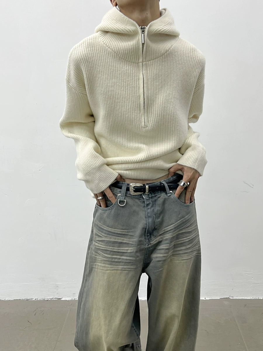 Oversize Zipper Hooded Knit Sweater WN5052