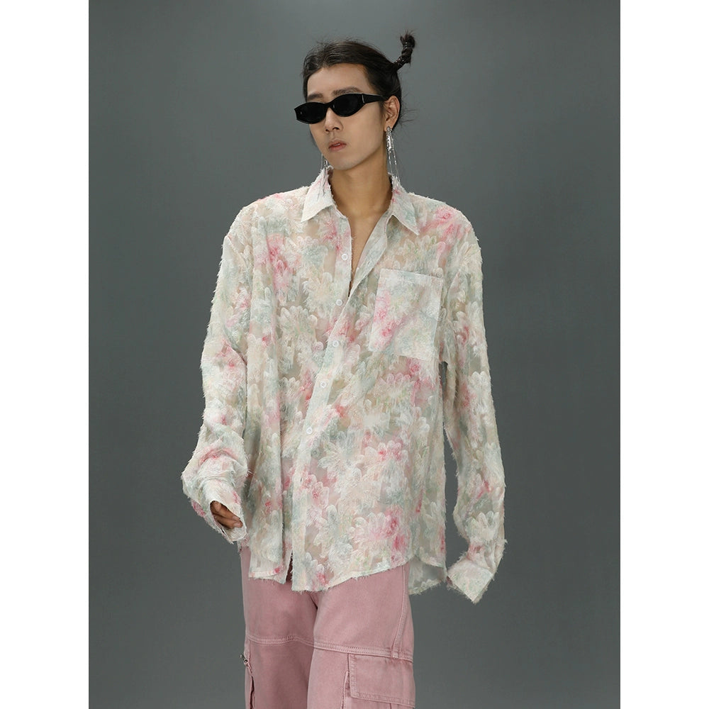 3D Floral Print Unisex Long-sleeve Shirt WN4597