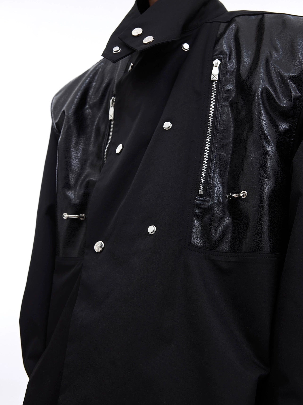 Metal Embellishments Shoulder Pad PU Leather Jacket WN4680