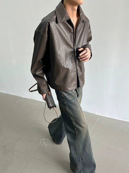 Retro Basic Style Zipper PU Leather Jacket WN5041